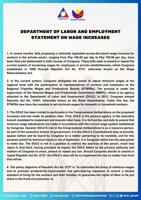 DEPARTMENT OF LABOR AND EMPLOYMENT STATEMENT ON WAGE .